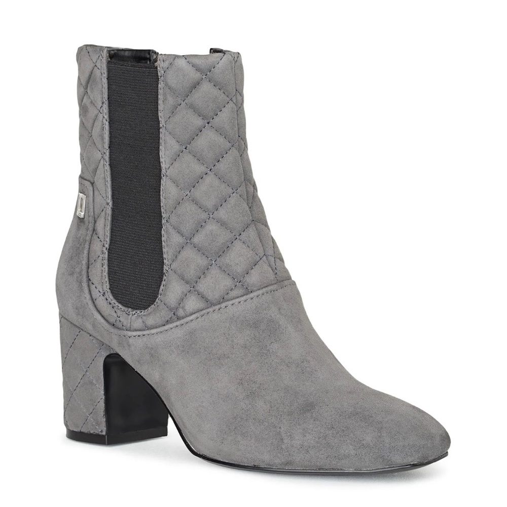 KARL LAGERFELD INES QUILTED HEEL ANKLE BOOTIE WOMENS SUEDE GRAY COLOR SIZE 81/2M